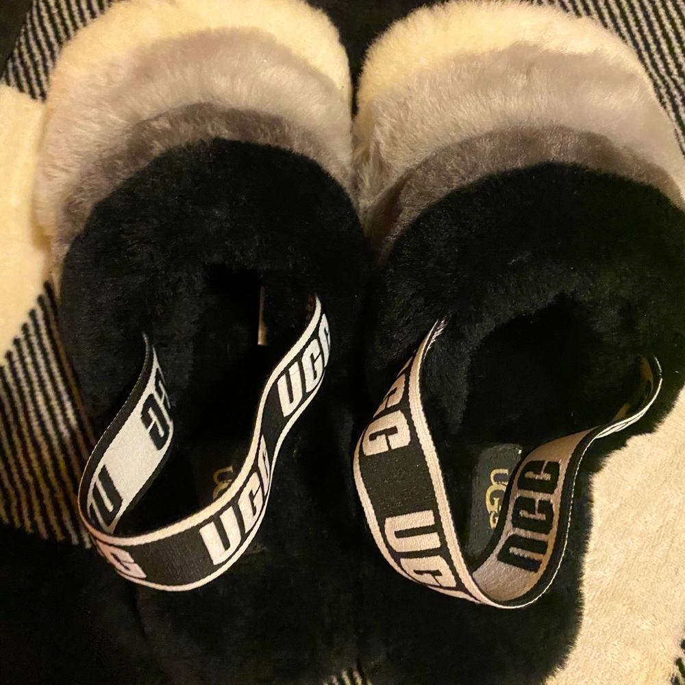 UGG slippers , grey white & black.